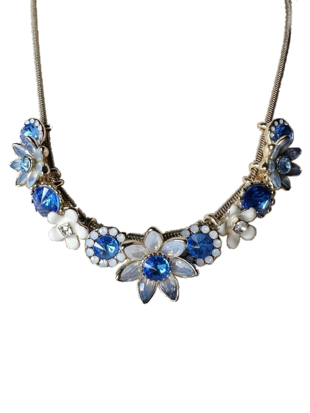 Betsey Johnson Blue and White Floral Crystal Necklace